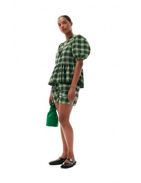BLOUSE SEERSUCKER CHECK WRAP PEAPOD