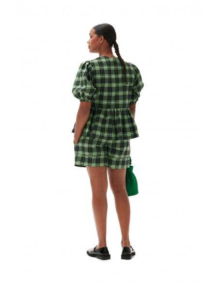 BLOUSE SEERSUCKER CHECK WRAP PEAPOD