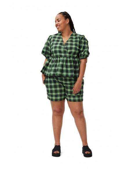 BLOUSE SEERSUCKER CHECK WRAP PEAPOD