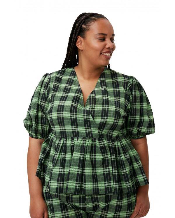 BLOUSE SEERSUCKER CHECK WRAP PEAPOD