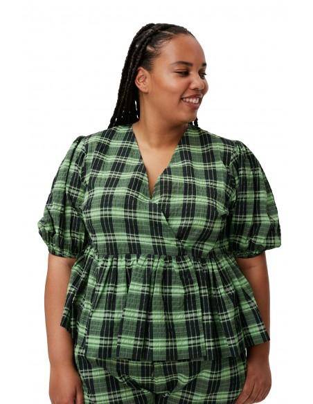 BLOUSE SEERSUCKER CHECK WRAP PEAPOD
