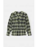 SEERSUCKER CHECK V-NECK GATHERED BLOUSE CHECK ELFIN YELLOW