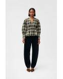 SEERSUCKER CHECK V-NECK GATHERED BLOUSE CHECK ELFIN YELLOW