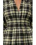 SEERSUCKER CHECK V-NECK GATHERED BLOUSE CHECK ELFIN YELLOW