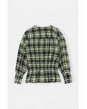 SEERSUCKER CHECK V-NECK GATHERED BLOUSE CHECK ELFIN YELLOW