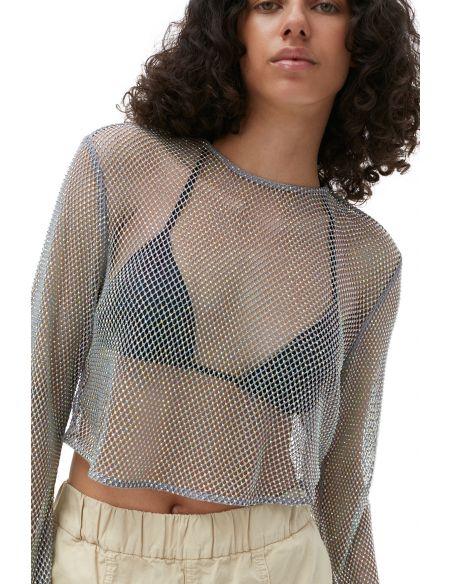 TOP MESH EMBELLISHED SILVER