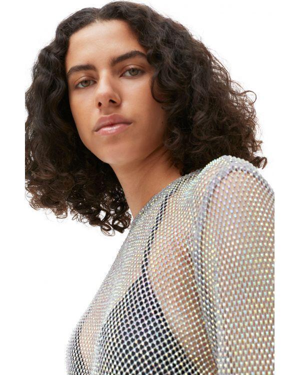 TOP MESH EMBELLISHED SILVER