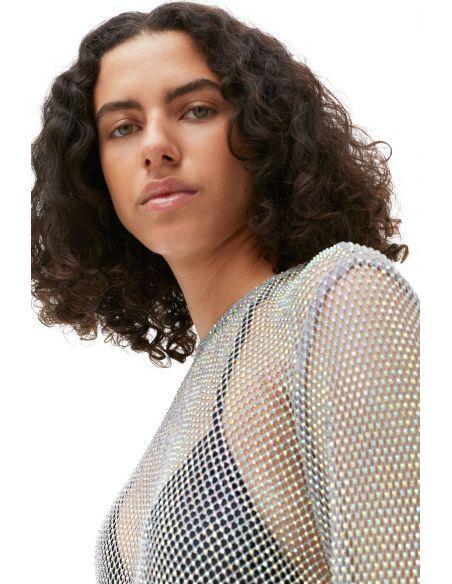 TOP MESH EMBELLISHED SILVER