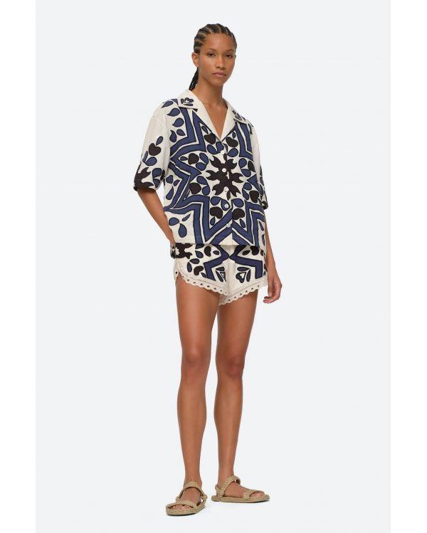 SHORT KAIA KALEIDOSCOSPE APPLIQUE NAVY
