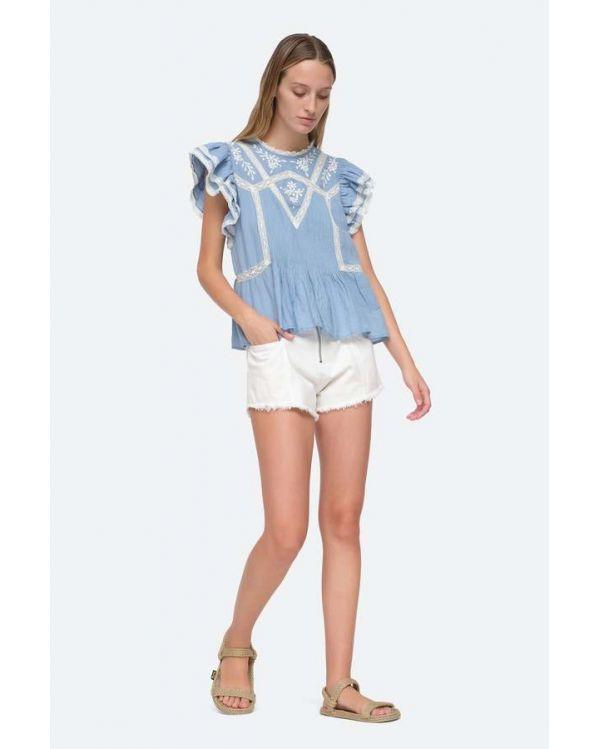 TOP KYLA EMBROIDERY ON CHAMBRAY FLUTTER BLUE