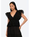 TOP MARLEY PLEATED FLUTTER VNECK BLACK