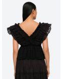 TOP MARLEY PLEATED FLUTTER VNECK BLACK