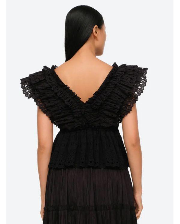 TOP MARLEY PLEATED FLUTTER VNECK BLACK 2