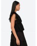 TOP MARLEY PLEATED FLUTTER VNECK BLACK