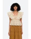 TOP MARLEY PLEATED FLUTTER VNECK CREAM