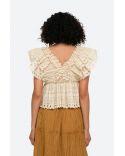 TOP MARLEY PLEATED FLUTTER VNECK CREAM