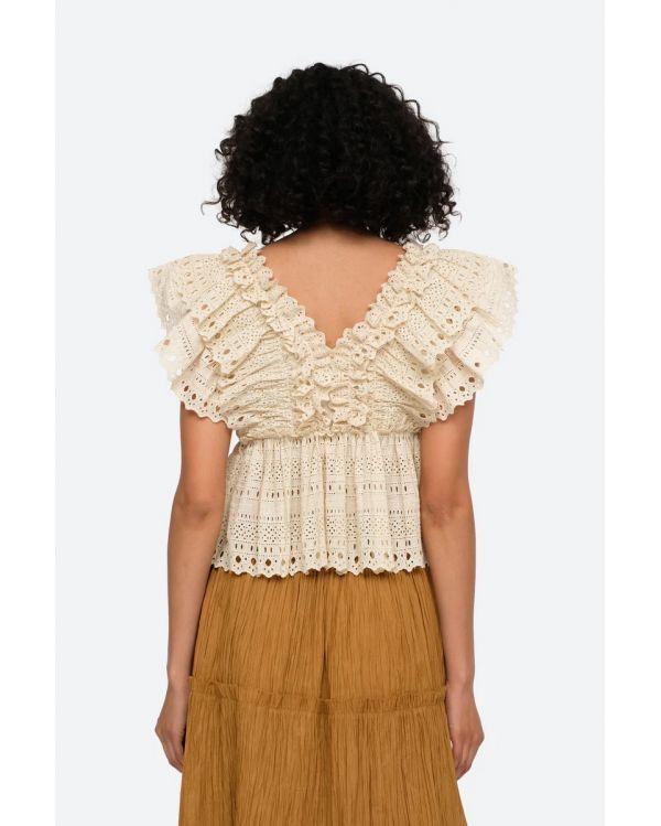 TOP MARLEY PLEATED FLUTTER VNECK CREAM 2