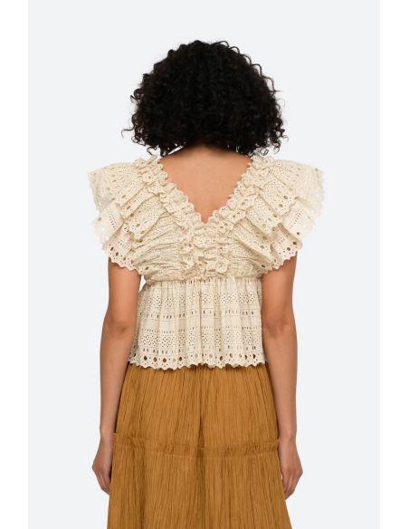 TOP MARLEY PLEATED FLUTTER VNECK CREAM