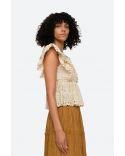 TOP MARLEY PLEATED FLUTTER VNECK CREAM