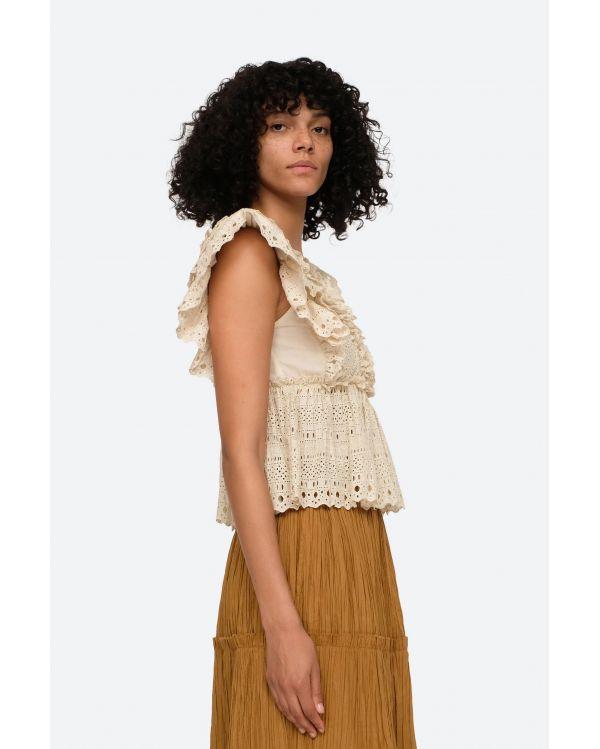 TOP MARLEY PLEATED FLUTTER VNECK CREAM