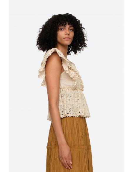 TOP MARLEY PLEATED FLUTTER VNECK CREAM