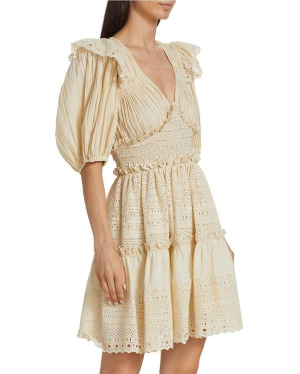 ROBE MARLEY PLEATED SMOCKED CREAM