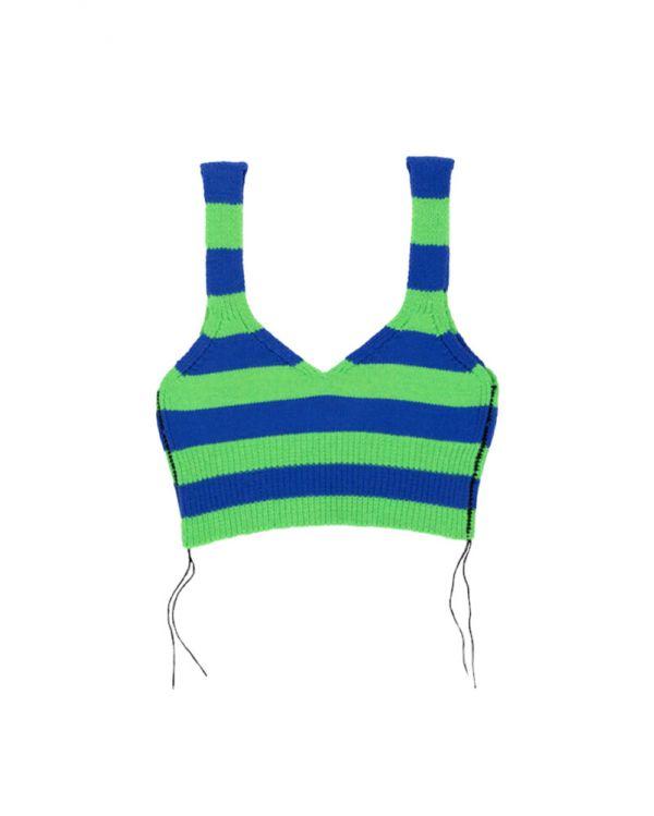 STRIPPED KNITTED BRALETTE TOP NEON GREEN/BLUE