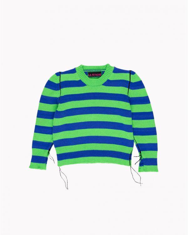 CROPPED STRIPED SWEATER NEON GREEN/BLUE