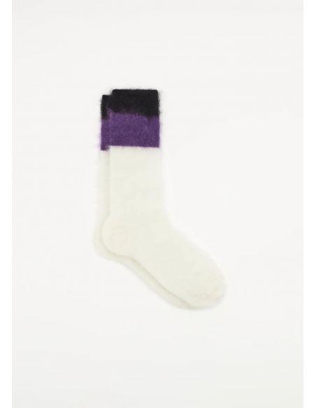 CHAUSSETTES THREE COLORS VIOLET/CREAM/BLACK