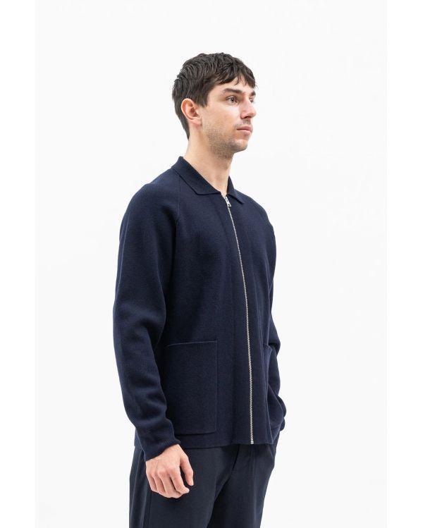 VESTE BJARNE MERINO ZIP DARK NAVY