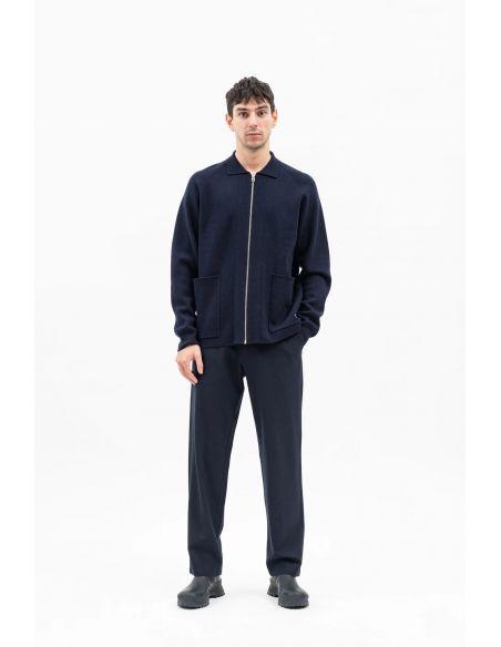 VESTE BJARNE MERINO ZIP DARK NAVY