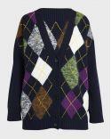 CARDIGAN BLUE BASE MULTICOLOR RHOMBUS