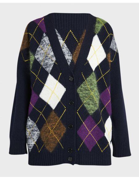 CARDIGAN BLUE BASE MULTICOLOR RHOMBUS