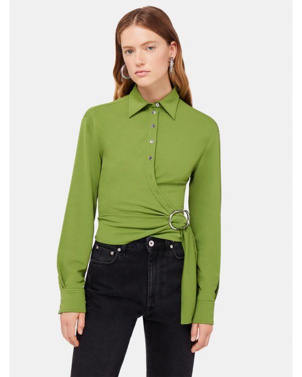 KHAKI DRAPED SHIRT TOP