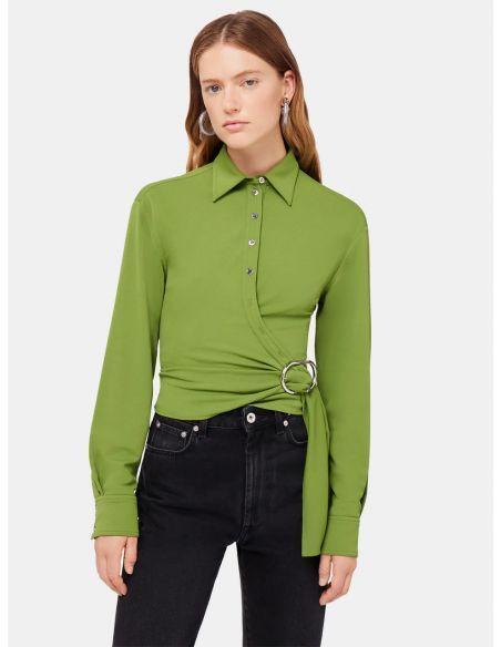KHAKI DRAPED SHIRT TOP