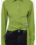 KHAKI DRAPED SHIRT TOP
