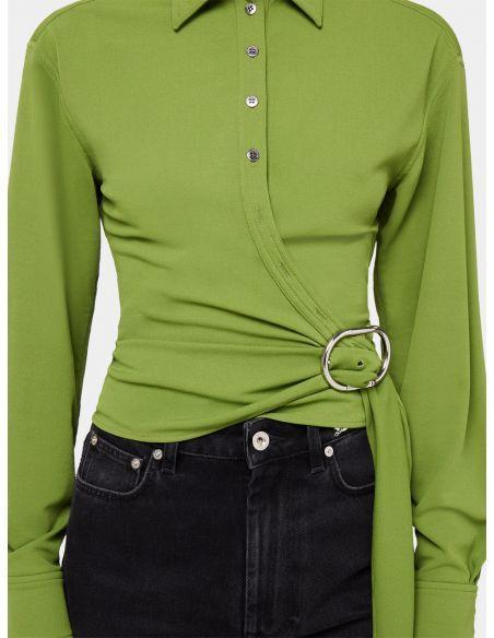 KHAKI DRAPED SHIRT TOP