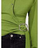 KHAKI DRAPED SHIRT TOP