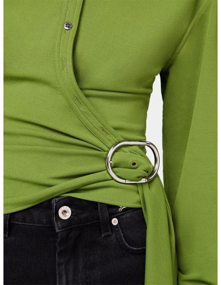 KHAKI DRAPED SHIRT TOP