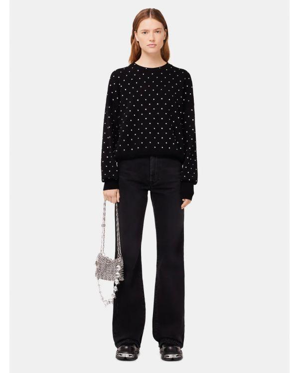 BLACK CRYSTAL-DECORATED WOOL SWEATER