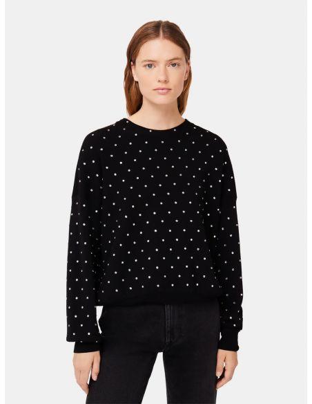 BLACK CRYSTAL-DECORATED WOOL SWEATER