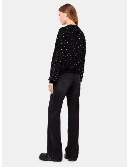 BLACK CRYSTAL-DECORATED WOOL SWEATER