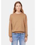 BEIGE CRYSTAL-DECORATED WOOL SWEATER