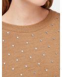 BEIGE CRYSTAL-DECORATED WOOL SWEATER