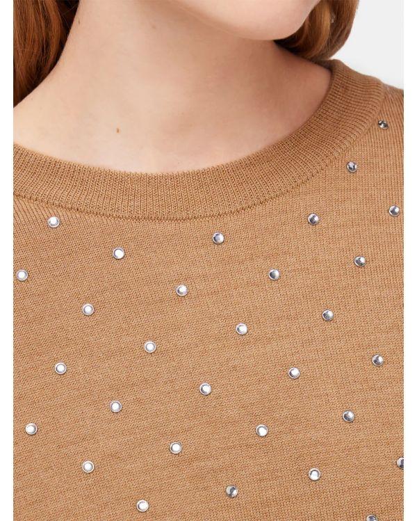 PULL EN LAINE ORNÉ DE CRISTAUX BEIGE