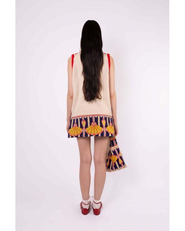 ELISABETH ARTIST COLLABORATION ECRU RED SLEEVELESS VEST