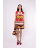 ELISABETH ARTIST COLLABORATION ECRU RED SLEEVELESS VEST