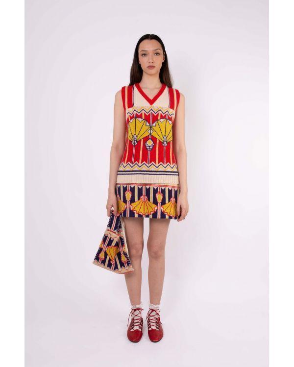 GILET SANS MANCHE ELISABETH ARTIST COLLABORATION ECRU RED