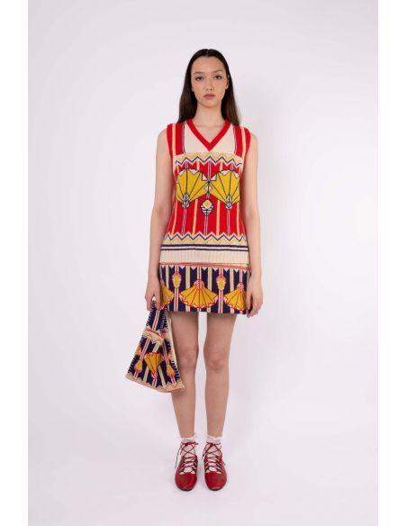 GILET SANS MANCHE ELISABETH ARTIST COLLABORATION ECRU RED