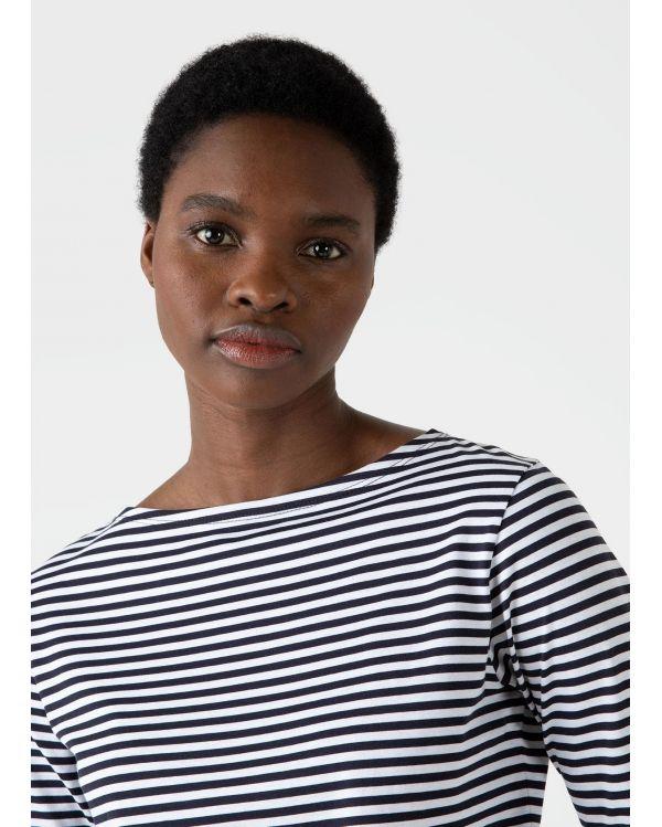 T-SHIRT COL BATEAU BLANC ET BLEU MARINE